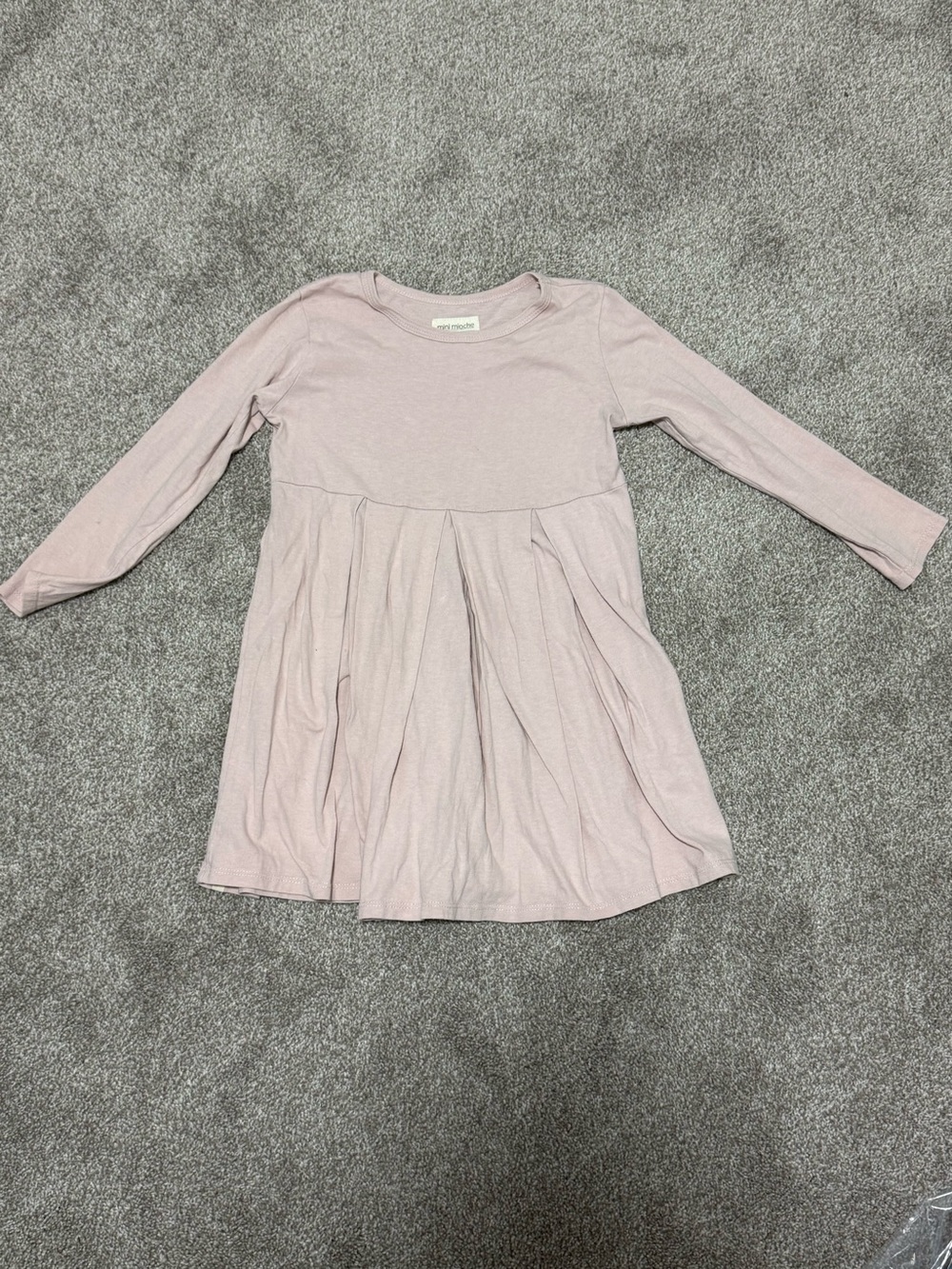 Girls' Long Sleeve Light Pink Gathered Waist Dress